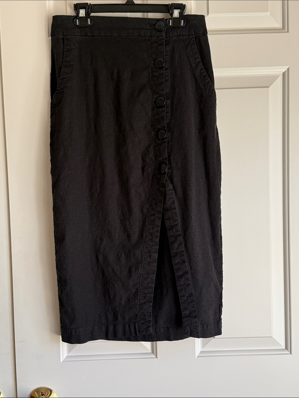 Urban Outfitters Black Button-Front Midi Skirt with Center Slit